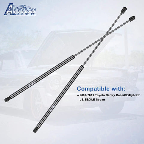 Heavy Duty Front Hood Struts For 07 08 09 10 11 Toyota Camry Gas Lift Jacks and Shock Absorbers, 2 Pack in silver finish.