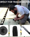 Beefy Heavy Duty Trailer Deck Screws 1/4-20 By 2-1/2 Inch Flat Head Type F Self-Tapping Screws Torx T-30 in use on wood deck