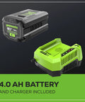 4.0Ah battery and rapid charger for 80V 21 Inch Self Propelled Cordless Lawn Mower With Brushless Motor LED Lights.