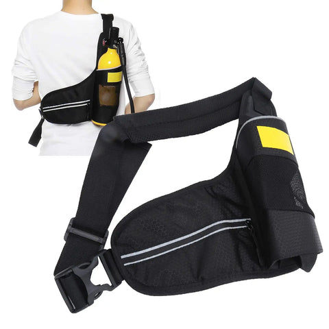 Heavy Duty Diving Oxygen Cylinder Bag With Quick Dry Fabric Reflective Strips For Night Safety Waterproof Tank Carrier Case shown on model