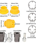 Electric Drill PVC Pipe Threader Kit with 1/2 Inch 3/4 Inch and 1 Inch Dies showing various components and measurements.