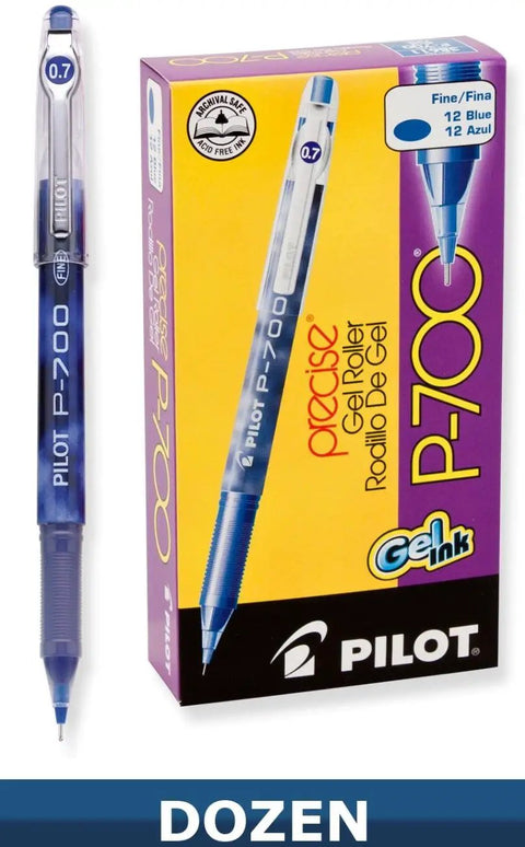 Go To Gear Fine Point 0.7mm Blue Gel Pens Slide Across The Page Like Butter Comes As A Solid Twelve Pack with a blue gel pen and packaging.