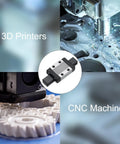 MGN9C Bearing Steel Carriage Block With Plastic Anti Fall Strip For 9mm Linear Motion Slide Rail Guide Black Durable Carriage For 3D Printers And CNC Machines Smooth Sliding And High Strength, shown alongside CNC and 3D printer applications