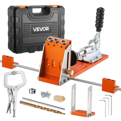 Pocket Hole Jig Kit Adjustable From Half Inch To One And A Half Inch With Case Pro Grade C Clamp Step Drill Hex Wrench