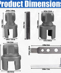 Detailed product dimensions of Heavy Duty Integrated Internal And External Pipe Threading Tool Set With 1/2" 3/4" 1" Dies.