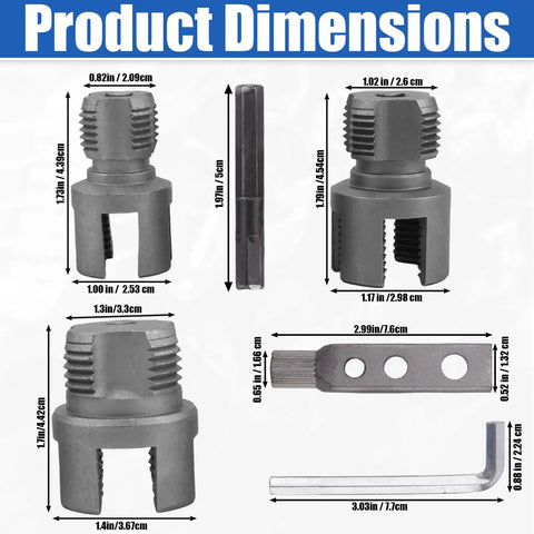 Detailed product dimensions of Heavy Duty Integrated Internal And External Pipe Threading Tool Set With 1/2" 3/4" 1" Dies.