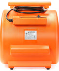 Heavy Duty Industrial Air Mover Carpet Dryer And Stackable Floor Blower with three speed settings, bright orange color, back view.