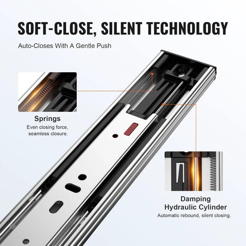 Soft Close Drawer Slides Set 10 Pairs 22 Inch Heavy Duty Full Extension Side Mount Ball Bearing Glides For Kitchen Cabinets And Drawers 100 Pound Load Capacity Pro Grade Quiet Smooth Close, spring and hydraulic close-up