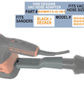 Shop Vac Hose Adapter For Corded Detail Sanders One And A Quarter Inch Hose Connection Dust Reduction Kit attached to sander