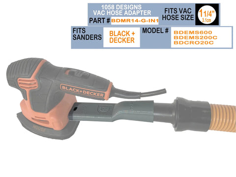 Shop Vac Hose Adapter For Corded Detail Sanders One And A Quarter Inch Hose Connection Dust Reduction Kit attached to sander