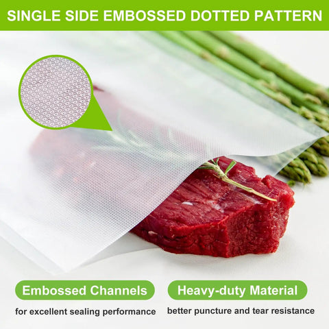 Extra Wide 15 Inch Vacuum Sealer Bags Roll 50 Feet Textured BPA Free Heavy Duty 3.5 Mil with meat under bag