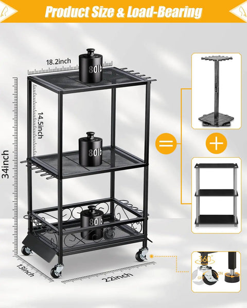 Adjustable Height Fishing Rod Holder Rack for Ten Rods Durable Pole Organizer For Garage Basement Or Indoor Storage with casters and weight capacity