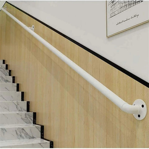 Modern White Indoor Outdoor Railing Kit Adjustable 1ft To 20ft Built Tough with heavy-duty galvanized pipe on stairs.
