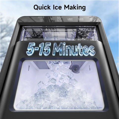 Professional Heavy Duty Countertop Nugget Ice Maker Cranks Out Soft Chewable Pebble Ice Fast With 44 Pounds Daily Output showing ice making process.