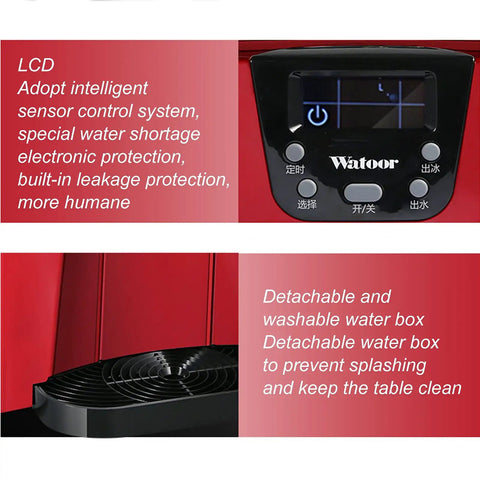 Straight Up Automatic Ice Maker With Smart Water Top Off And No Hassle Fetch Design For Home Bars And Boutique Stores Featuring Clear Preview Panel And Solid Abs Build For Snappy Serve Times, showing LCD control and detachable water box.