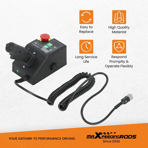 Heavy Duty Control Box Assembly For Genie Scissor And Vertical Mast Lifts Replaces 137633GT 137633, showcasing joystick control and coiled cable.