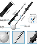 5 In 1 Retractable Golf Swing Trainer For Right Or Left Handed Players With Arm Band Included, showing stainless steel body and grip