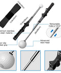 5 In 1 Retractable Golf Swing Trainer with Arm Band, premium stainless steel, non-slip rubber grip, advanced resin head
