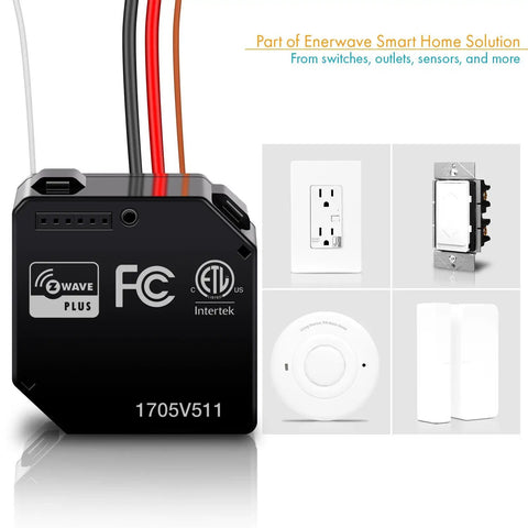 Hidden Z-Wave Plus Smart Relay For Lights And Ceiling Fans, 120-277 VAC, 10A, Neutral Wire Required, Installs Behind Your Wall Switch