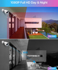 All In One Outdoor And Indoor 8 Channel Home Security System With 4 1080P Bullet Cameras showing day and night vision
