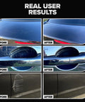 Before and after results using Ultimate Black Edition Car Scratch Repair Kit With Buffer Pad And Polishing Compound For Dark Color Rides