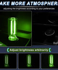 Two Pack Green USB Car Ambient LED Night Lights With Touch Dimmable Glass Bottle Design displayed in car interior