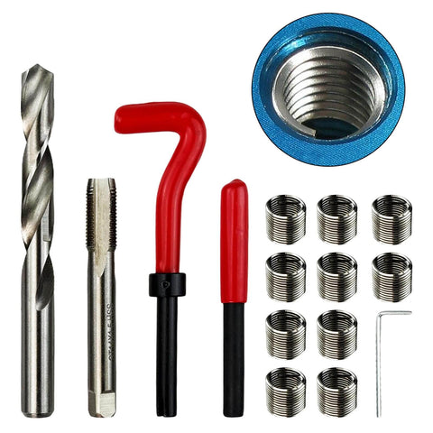 M14x1.5 Thread Repair Kit Set With Helicoil Inserts 15 Piece Metric Repair Tool Kit, includes drill, tap, and helicoil inserts