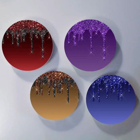 Dope Color Sublimation Transfer Sheets For Heat Press Machine Pre Printed For Mugs Tumblers T Shirts And Tote Bags 12 Sheets 4.5 By 12 Inches No Edges Seamless Finish Ideal For DIY Custom Gifts showing glittery drip designs in red, purple, gold, and blue