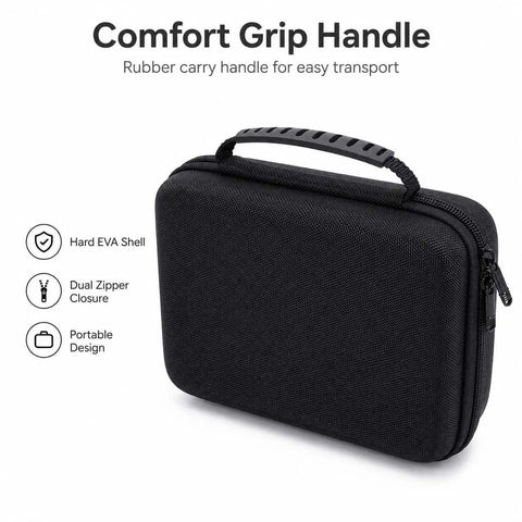 Big Time Electronics Organizer Case Featuring Hella Secure Pick And Pluck Foam Inside Plus A Beefy Semi Hard Eva Shell For Cables Adapters And Action Camera Gear Storage, black EVA case with comfort grip handle.
