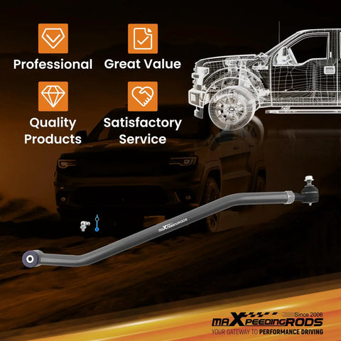 Beefed Up Front Adjustable Track Bar For Jeep Cherokee XJ And Wrangler TJ Fits 1.5 To 4.5 Inch Lift Ranging From 32.28 To 33.46 Inches Helps Center Axle And Reduces Wobble Off Road Ready Upgrade Durable Steel Construction gray steel front track bar