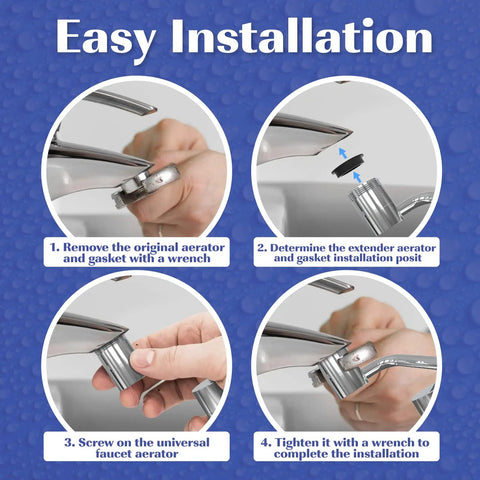 Step-by-step installation of 1080 Degree Swivel Robotic Arm Faucet Aerator Extension Attachment for sinks
