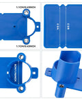 2 Piece Blue Lock Boring Jig Kit Hella Sturdy Metal Core With Heavy Duty Plastic Frame For Zero Grind Pre Drilled Door Alignment close-up of measurements and features