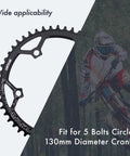 130 BCD Chainring 40T To 58T Narrow Wide Tooth Aluminum Lightweight For 1x Drivetrain On 7 To 12 Speed Road And Folding Bikes With Anti Drop Design And Safer Rides, black 130mm 5-bolt chainring