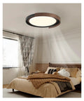 Chandelier Light, Modern Invisible Ceiling Fan with Light for Bedroom, Acrylic Bladeless Wood and Chandelier Lighting(B-48cm) in a cozy bedroom.
