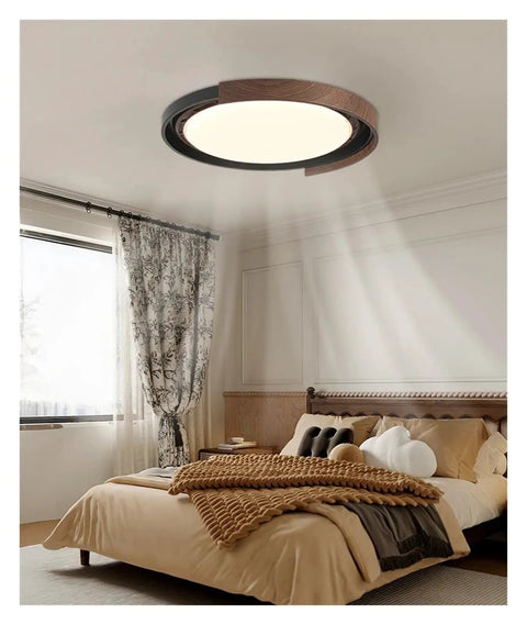 Chandelier Light, Modern Invisible Ceiling Fan with Light for Bedroom, Acrylic Bladeless Wood and Chandelier Lighting(B-48cm) in a cozy bedroom.