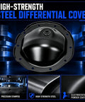 Rear Differential Cover With Gasket For Chevy GMC Sierra Tahoe Yukon Blazer Jimmy S10 Sonoma Suburban C1500 K1500 1998 2008 Models Heavy Duty Steel Construction Direct Bolt On Upgrade Kit, black steel cover