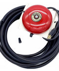 Pneumatic Driveway Alarm Kit With 50 Ft Signal Hose, Heavy Duty Bell System For Driveways, Drive-Thrus, Farms, And Warehouses For Quick Alerts No Electronics Or Batteries Needed Plug-And-Play Install. red bell and coiled hose