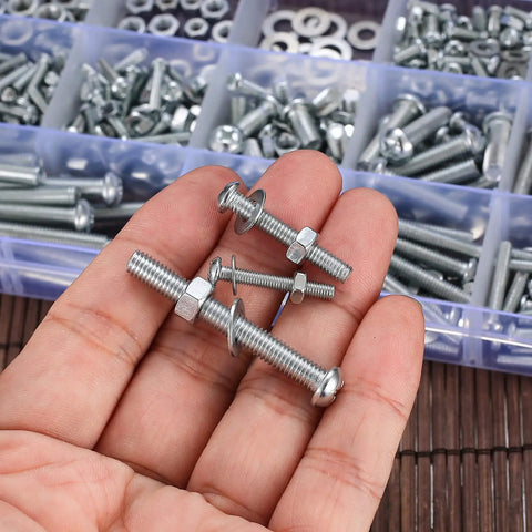 720 Piece Nuts And Bolts Kit With Carbon Steel M3 M4 M5 Screws Nuts And Washers held in hand