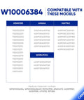 Solid Heavy Duty Washer Drive Belt W10006384 compatibility chart for Whirlpool, Kenmore, Amana, and Maytag models.