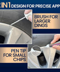 Close-up of Top Shelf Silver Rim Touch Up Paint Pen For Chrome Wheel Scratches with dual applicator for dings and chips.