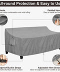 Diagram showing Outdoor Couch Cover For 3-Seater Sofa, Waterproof Patio Furniture Cover With Air Vent And Handles, Gray, UV resistant.