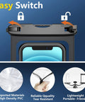 Two Pack Waterproof Phone Pouch Go To Up To 10 Inch Large Universal IPX8 Dry Bag black PVC material with lock mechanism guide