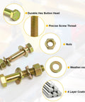 SAE Grade 8 Bolt And Nut Kit With Washers, Yellow Zinc Plated Alloy Steel Hex Cap Screws, Close-up View, Auto Repair Tools