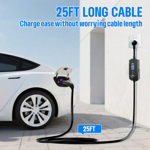 Top Tier Level Two EV Charger With NACS Connector And NEMA 14-50 Plug For Tesla And All Electric Vehicles 40 Amp 9.6 kW with 25ft cable.