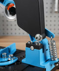 Close-up of Angle Grind Stand With Guard For Precise 45 Degree Cuts, Multi Functional Cutting Stand Base, showing clamp and spring.