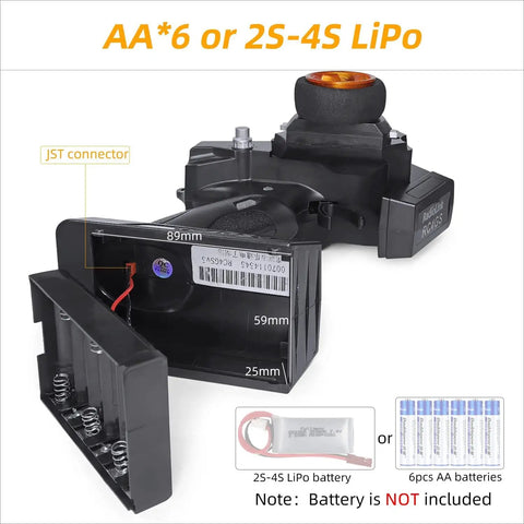 5 Channel RC Transmitter With Gyro Receiver R6FG 2.4GHz, battery compartment showing JST connector; batteries not included