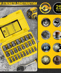 25 Piece Screw Extractor Set With Hex Head Multi-Spline Easy Out Bolt Remover In Premium CR-MO Steel, yellow case with tools