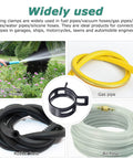 Spring hose clamp set, 300 pcs (5–18mm) with pliers; shows gas hose, water hose, air hose and rubber hose.