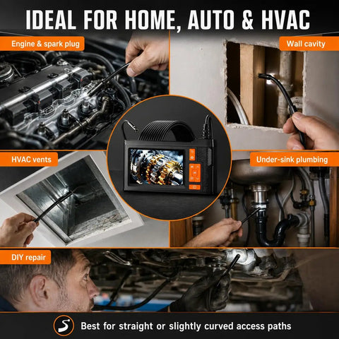 Dual Lens 4.3 Inch Endoscope Borescope with 1080P for HVAC, automotive, plumbing, and wall cavity inspections, 33 ft cable