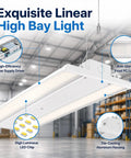 Top Shelf 165 Watt Led Linear High Bay Light 2 Foot Shop Fixture with anti-glare lens and aluminum housing in warehouse.